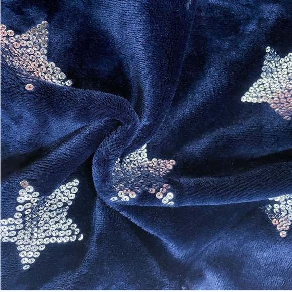 Fleece Navy Blue w/stars bathrobe w/pockets - Picture 3 of 6